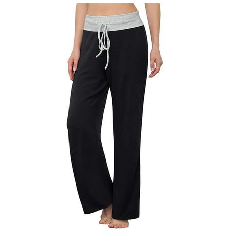 

Dadaria Wide Leg Pants for Women Petite Length White High Waist Lace up Solid Color Waist Stitching Trousers Black L Female