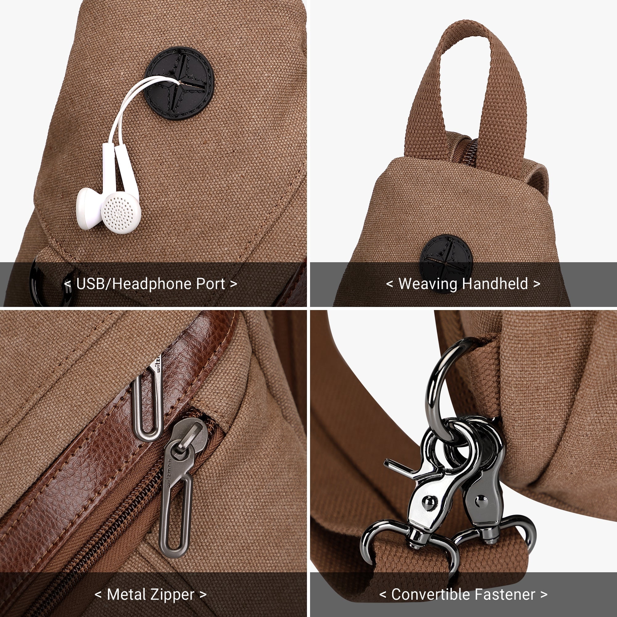 WITZMAN Canvas Sling Bag for Men Women Convertible Sling Backpack Crossbody Vintage Chest Bag Travel Casual Daypack(A8003 Brown)