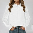 thumbnail image 2 of idosla Girls Long Sleeve Shirts Chiffon Blouses Swiss Dot Frill Neck Casual Loose Cute Top Tee (White, 11-12 Years), 2 of 5