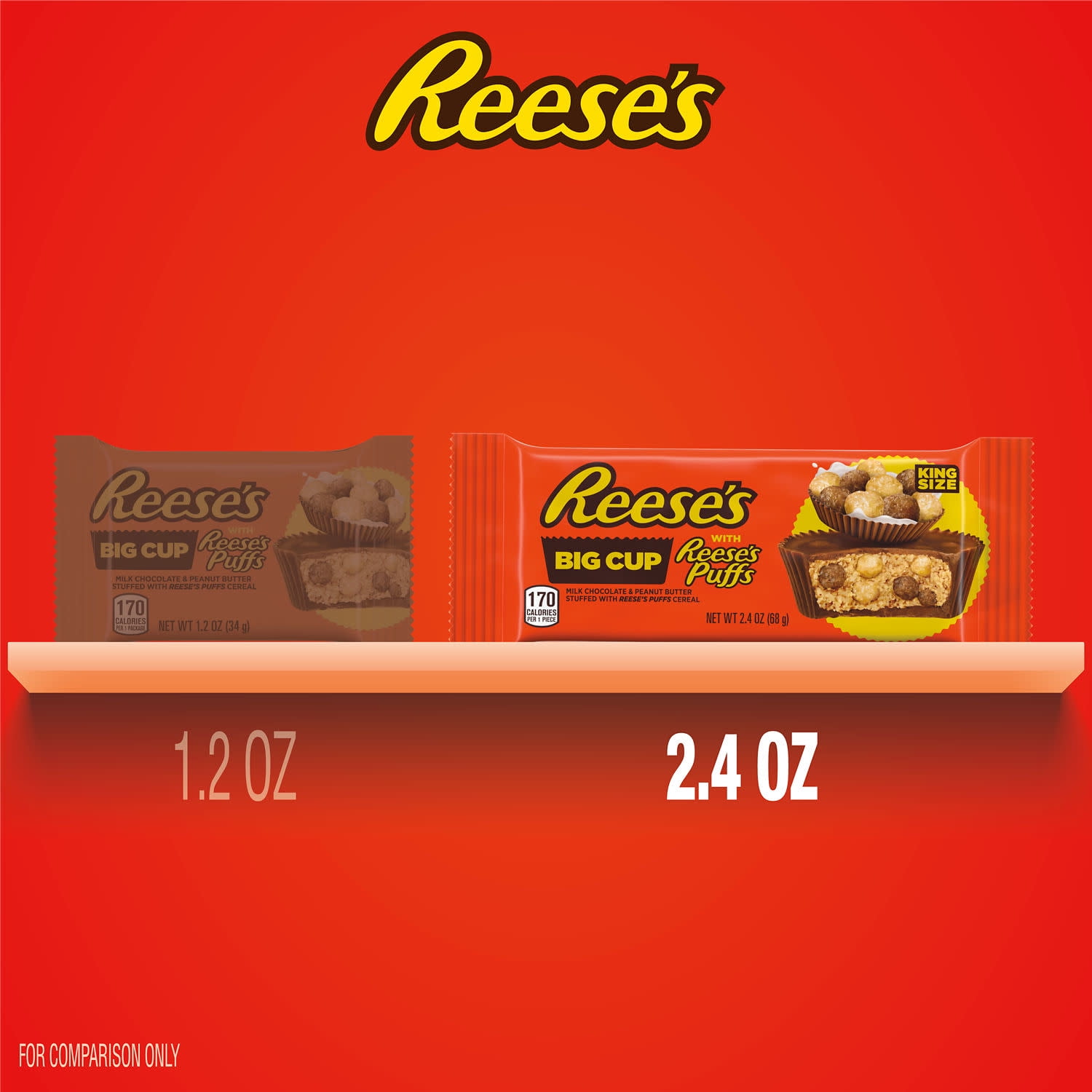 Reese's Big Cup with Puffs Cereal Milk Chocolate King Size Peanut Butter Cups Candy, Pack 2.4 oz