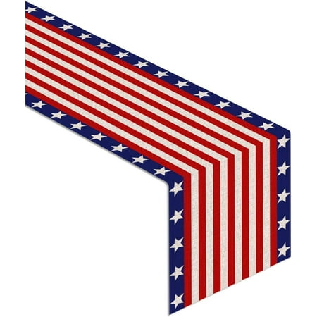 

Linen 13.8x71 Veterans Day Table Runner Labor Day American Stars and Stripes Flag Independence Day Kitchen Dining Room Table Patriotic Decoration (Red)