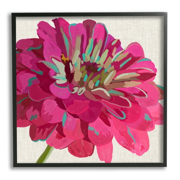 Stupell Industries Vivid Pink Dahlia Flower Bloom Botanical & Floral Painting Black Framed Art Print Wall Art