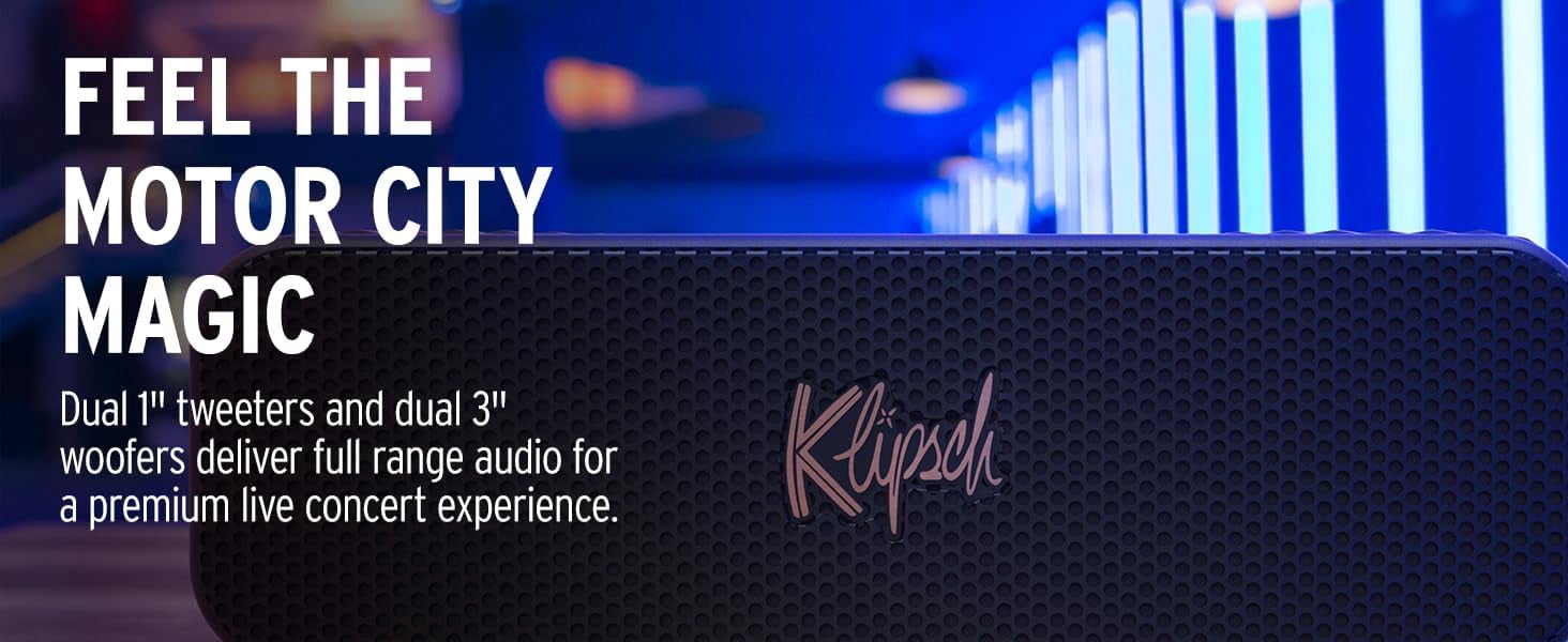 Klipsch KLIPSCH-DETROIT Portable Bluetooth Speaker with Full Range Audio and a 3 Year Amber Protection Plan (2023)