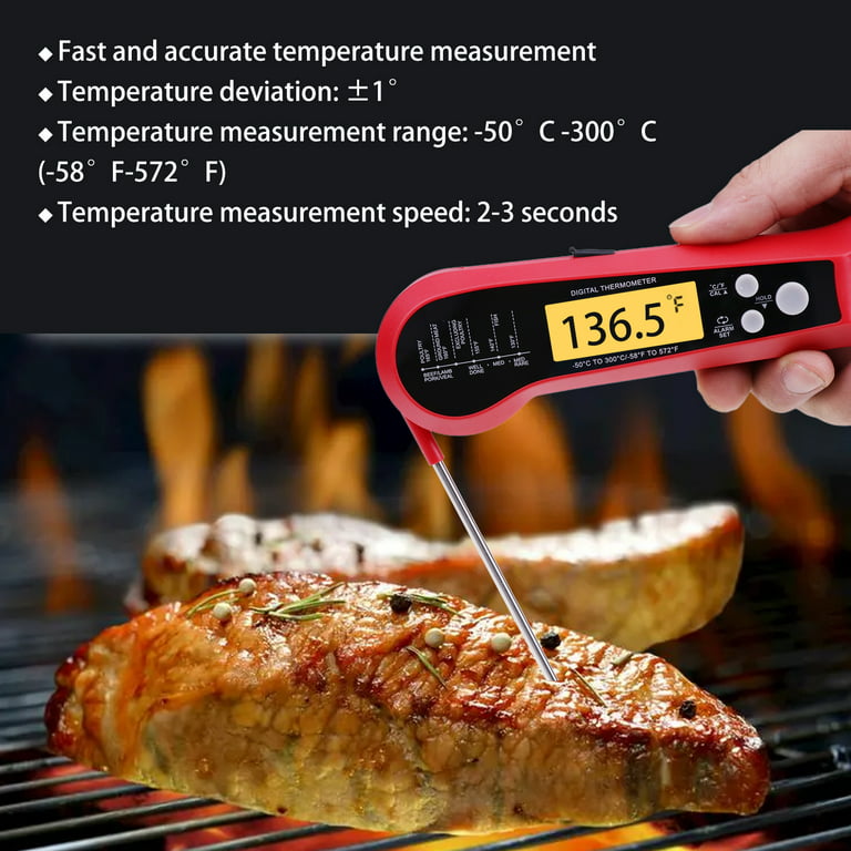 Instant Read Meat Thermometer for Cooking, Fast & Precise Digital Food Thermometer with Backlight, Magnet, Calibration, and Foldable Probe for Deep