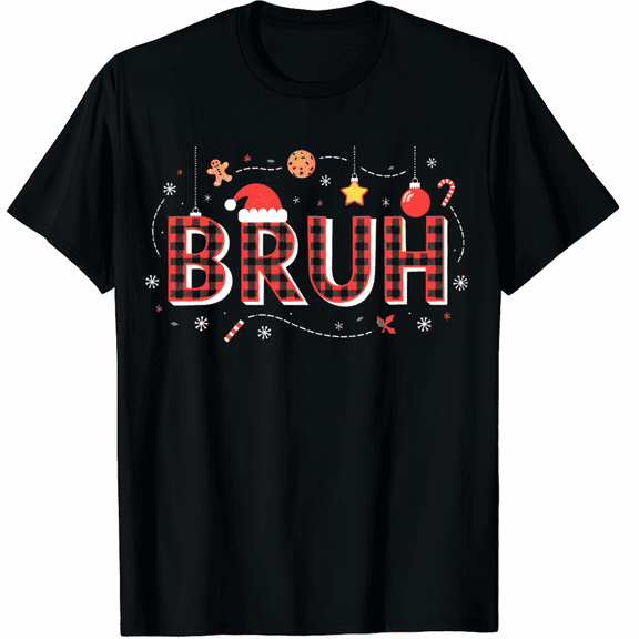 Bruh Funny Christmas Red Plaid Xmas T-Shirt for Adults Men and Women