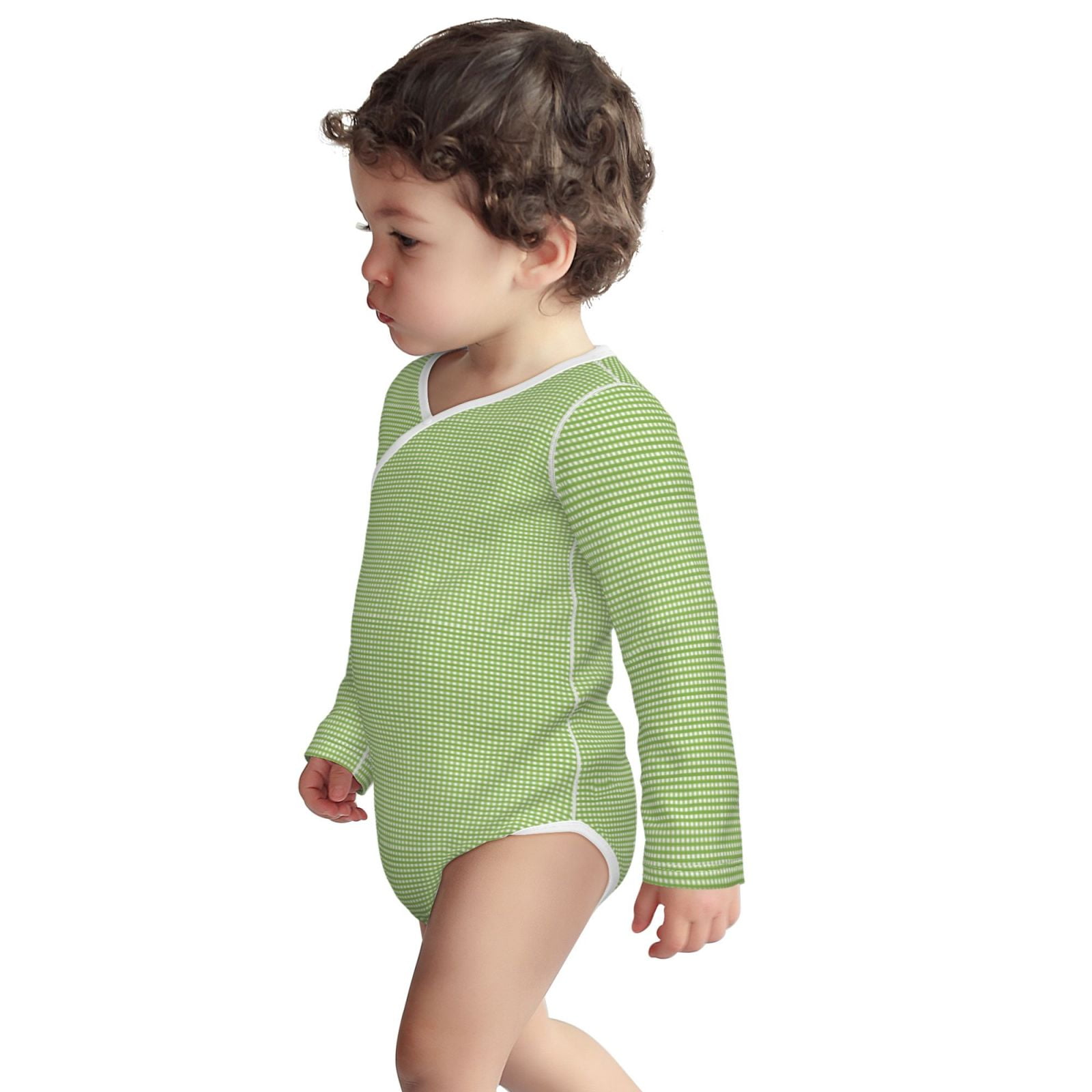 Xecao Green Gingham Print Baby unisex-baby Cotton Long-sleeve Bodysuits-6 Months
