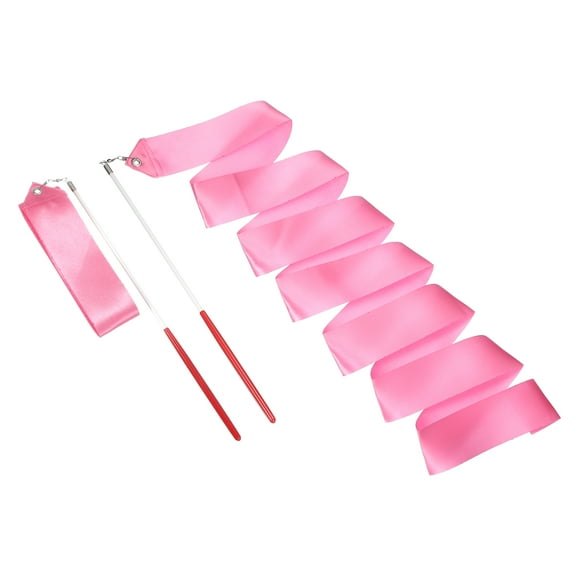 Uxcell 2Pcs Dance Ribbons, 78.7" Rhythmic Gymnastics Ribbon Streamers Dancer Wand Twirling Dancing Ribbons for Artistic Dancing Gymnastics Training, Pink