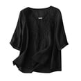 thumbnail image 4 of Womens Tops Cotton Linen Elbow Length Sleeve Tshirts for Women V Neck Pullover Solid Color Summer Fall Tees, 4 of 7