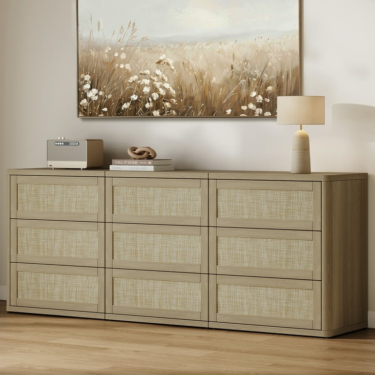 SICOTAS 103.4" Wide 12 Drawer Modular Rattan Dresser,Extra Long Dresser  with Rattan Chric & Pop-up Drawers for Bedroom Living Room, Amber Oak -  Walmart.com
