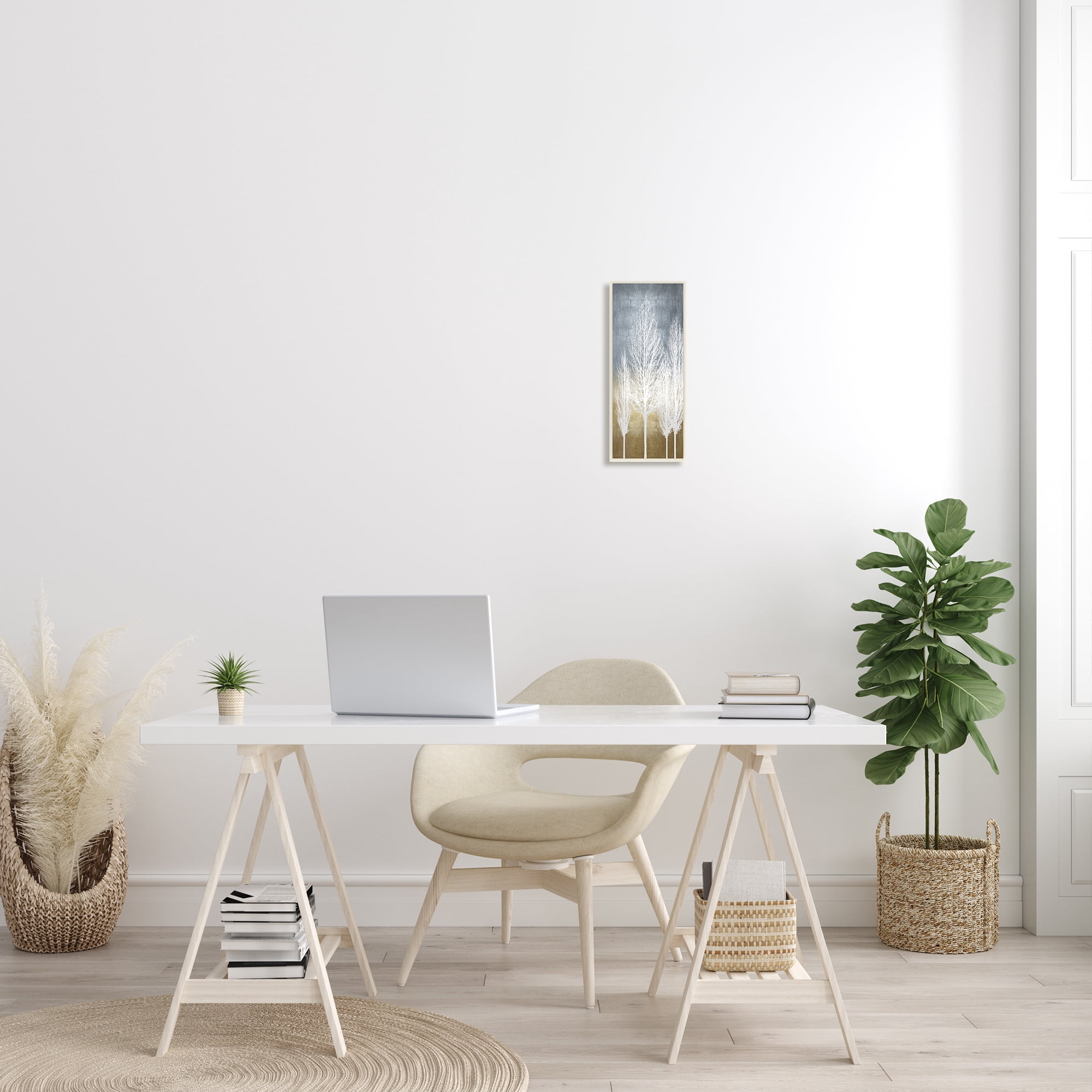Stupell Home Décor Tall Tree Silhouettes Abstract White Forest over Pattern, 7 x 17, Designed by Kate Bennett