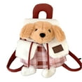 thumbnail image 2 of Cartoon plush double backpack, cute animal doll bag, a stylish backpack (red pink grid puppy), 2 of 7