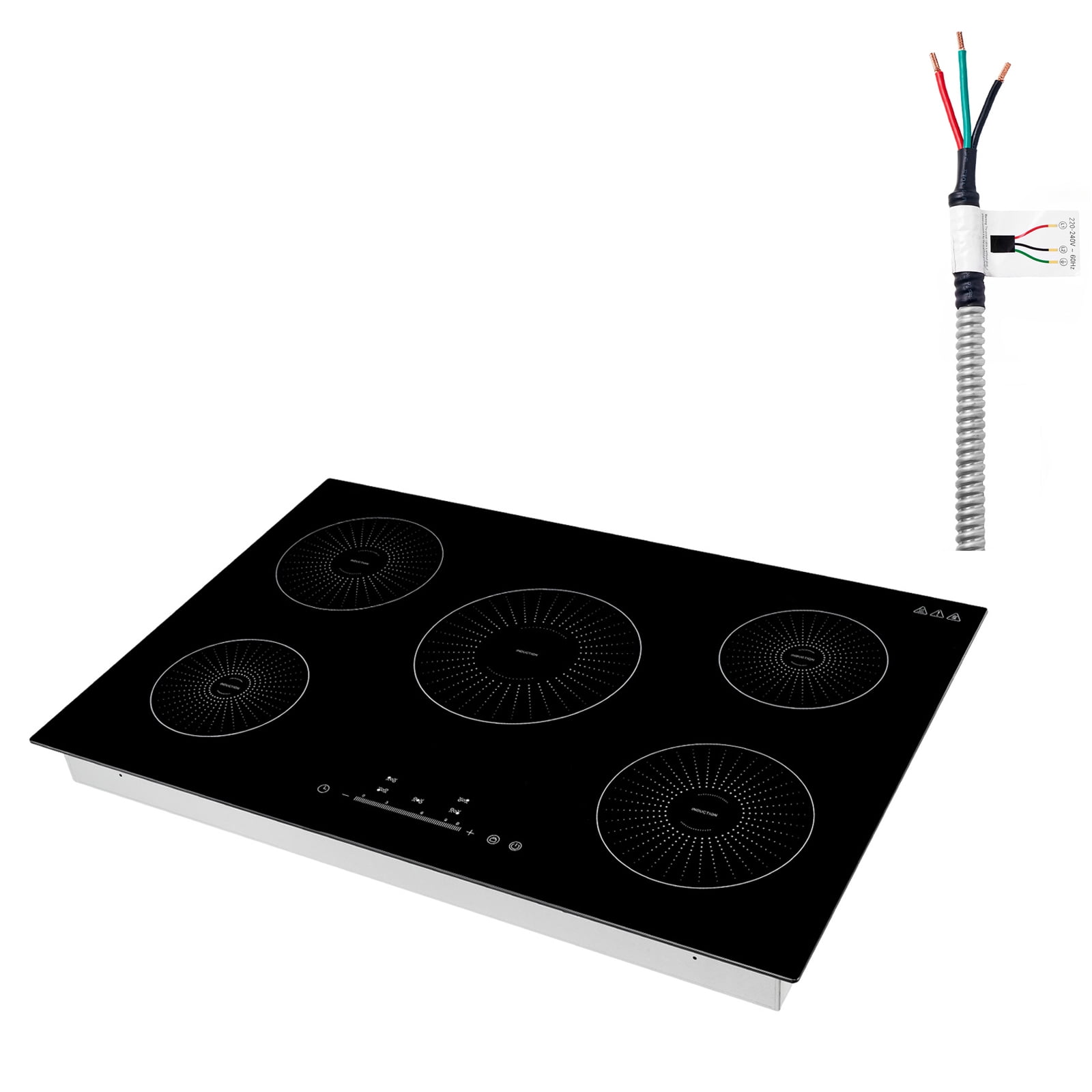 KFFKFF 30-Inch Built-In Induction Cooktop with 5 Burners, 220V 9200W Electric Stove for Kitchen, Features 9 Power Levels, LED Touch Controls, Ceramic Glass Surface, and Child Safety Lock