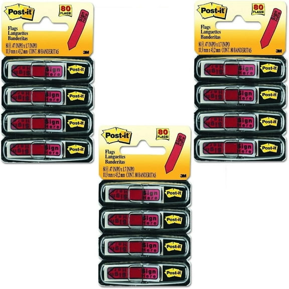 Post-it Message Flags,Sign Here, Red, 0.47 Wide, 20/Dispenser, 12 Dispensers/Pack, (684-RDSH)