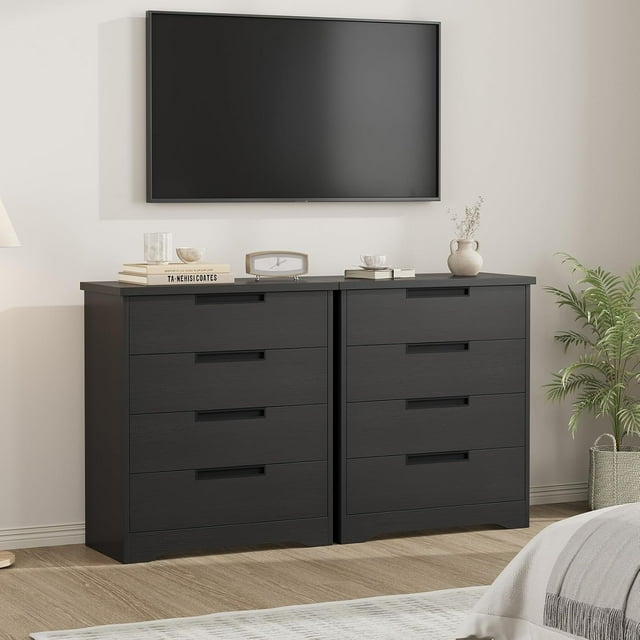 Commode Grise en Bois avec 4 Tiroirs – Gain de Place, Unité de Rangement Moderne avec Poignée Intégrée, solution de Rangement Haute pour la Chambre, le Salon, le Couloir Ou la Chambre d'Enfant – Couleur : Gris