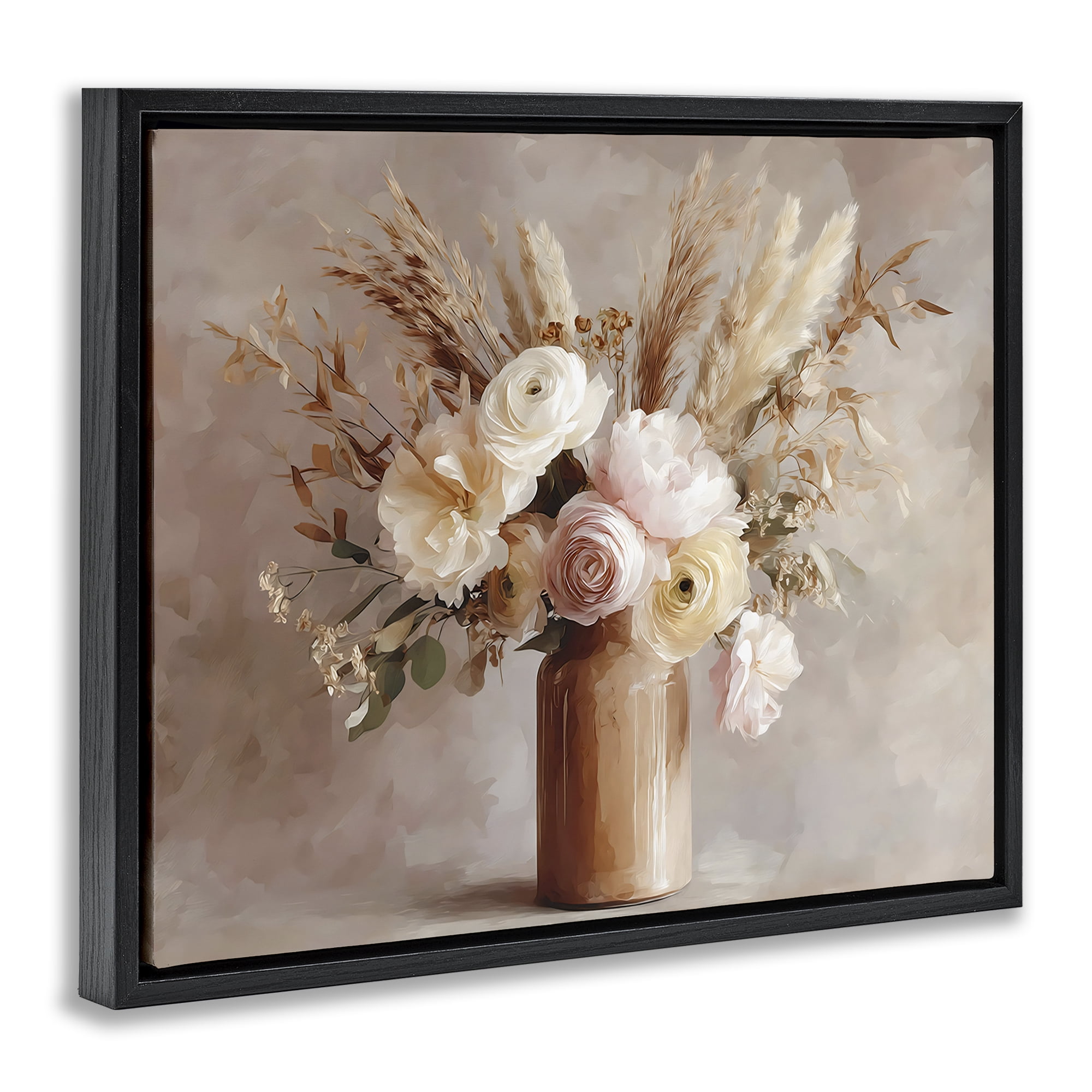 Stupell Industries Elegant Wheat Bouquet in Vase Black Framed Floater Canvas Wall Art, design by Franklyn Gregory
