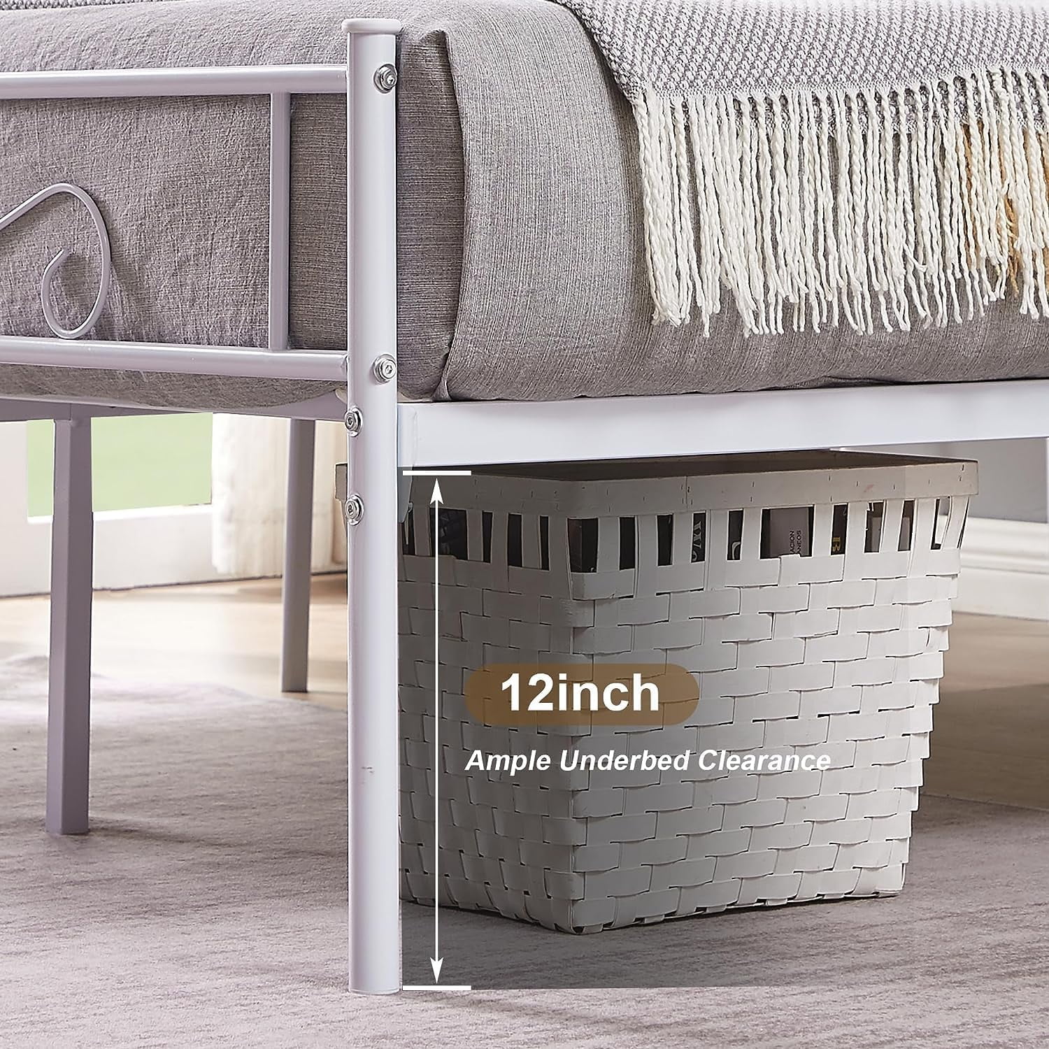 VECELO Full Size Bed Frame with Headboard, Metal Platform Bed Frame/Mattress Foundation, No Box Spring Needed, Easy Assembly, White
