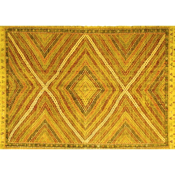 Ahgly Company Machine Washable Indoor Rectangle Southwestern Yellow Country Area Rugs, 5' x 7'