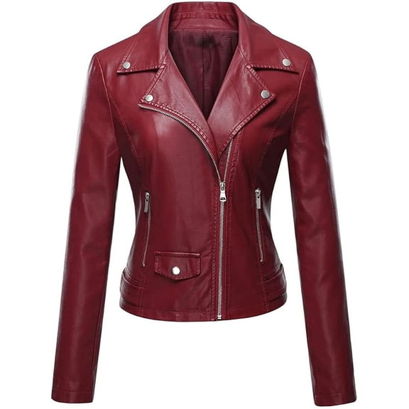 Celebrity Women's Lambskin Red Leather Jacket Motorcycle Slim Fit Biker W235