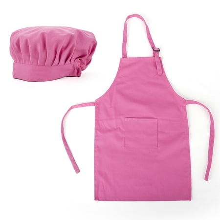 6 Sets Toptie Colorful Cotton Canvas Kids Aprons and Hat Set (S-XXL)-Hot Pink-XXL