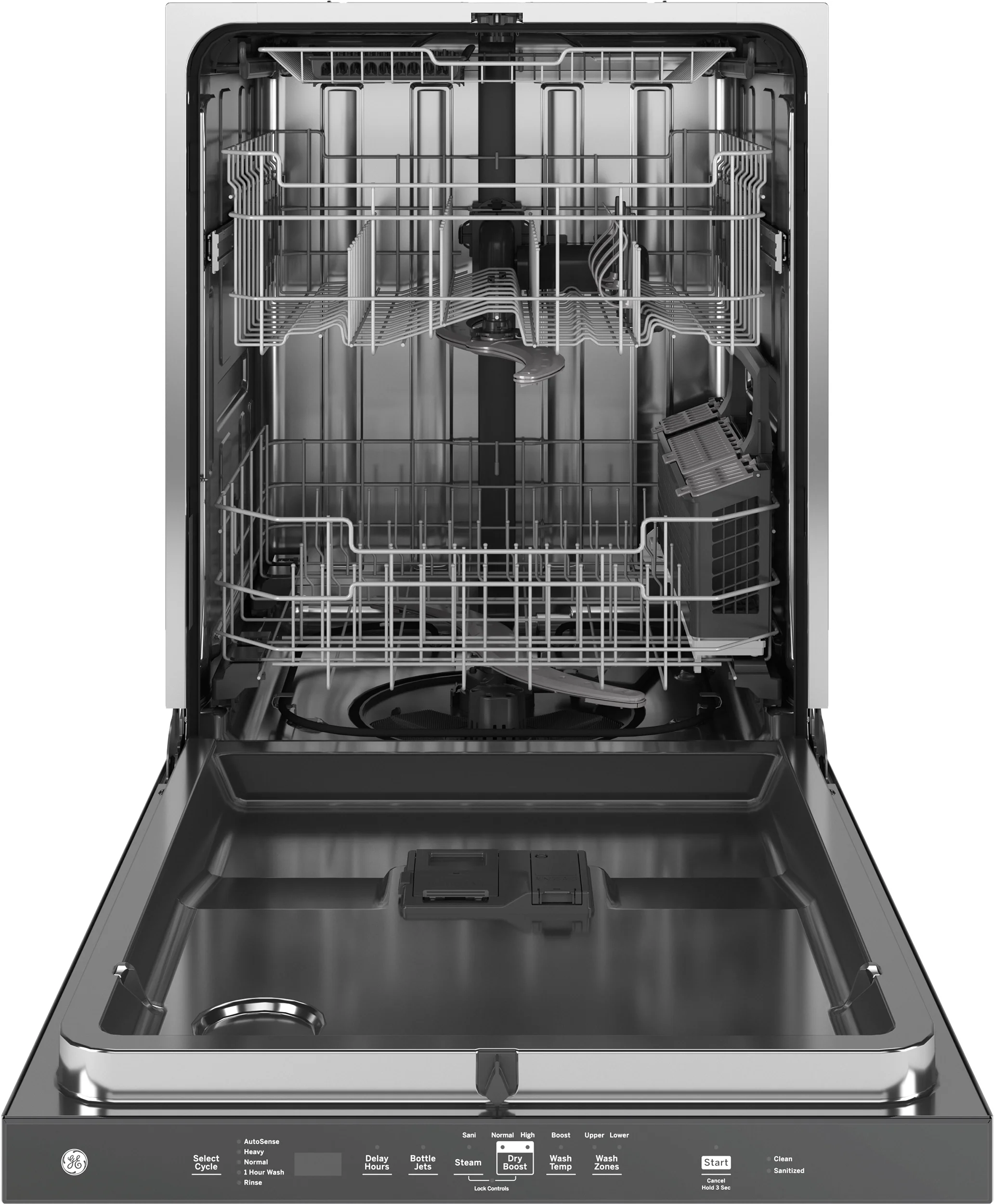 GE Top Control with Stainless Steel Interior Dishwasher with Sanitize Cycle GDP670SGVBB