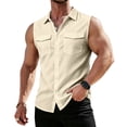 thumbnail image 2 of Mens Summer Shirt Button Down Breathable Collared Sleeveless Top Casual Lightweight Cotton Linen Tank Tops Dressy (3XL,Beige), 2 of 9