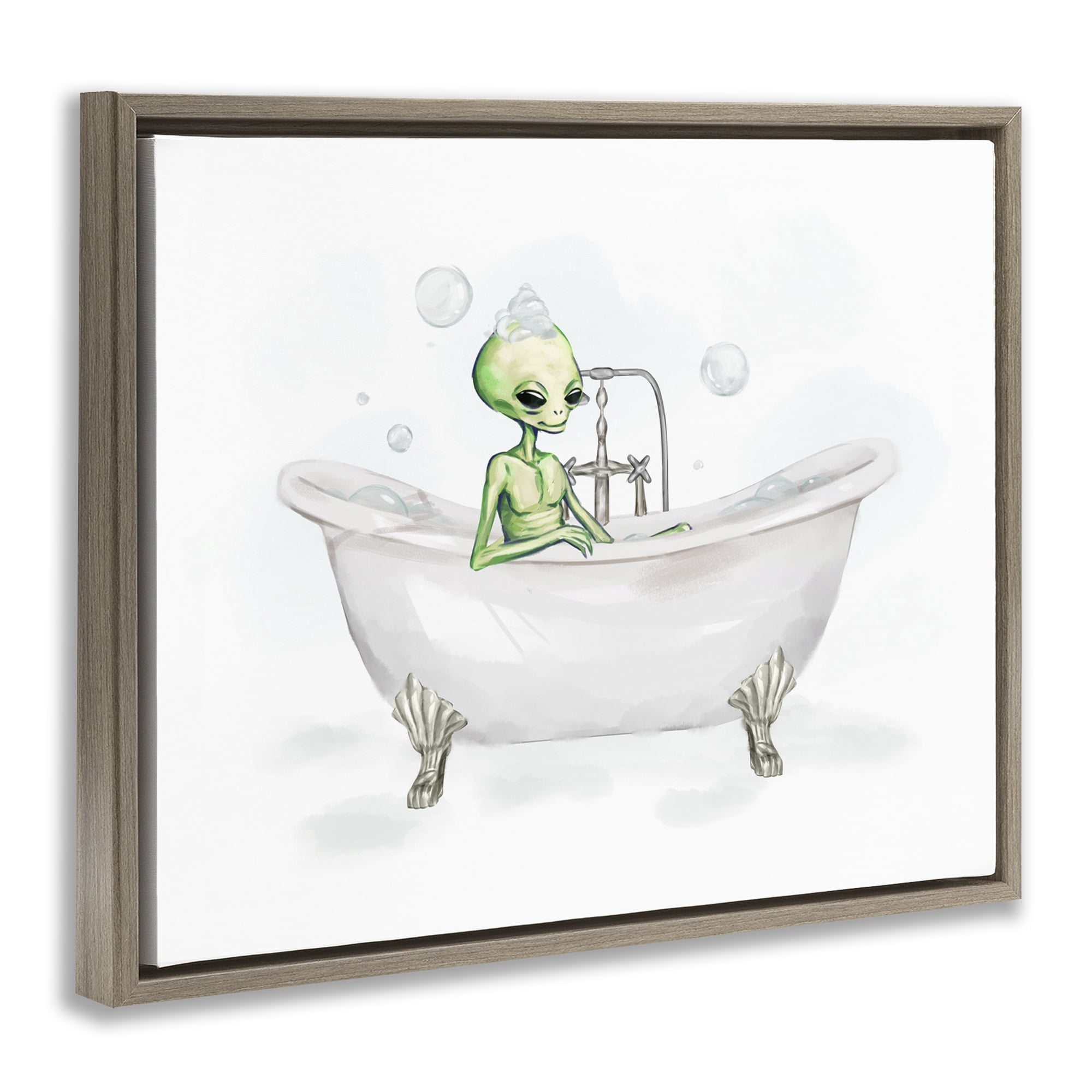 Stupell Industries Alien Bubble Bath Typography Painting Brown Floater Framed Canvas Art Print Wall Art, 31 x 25