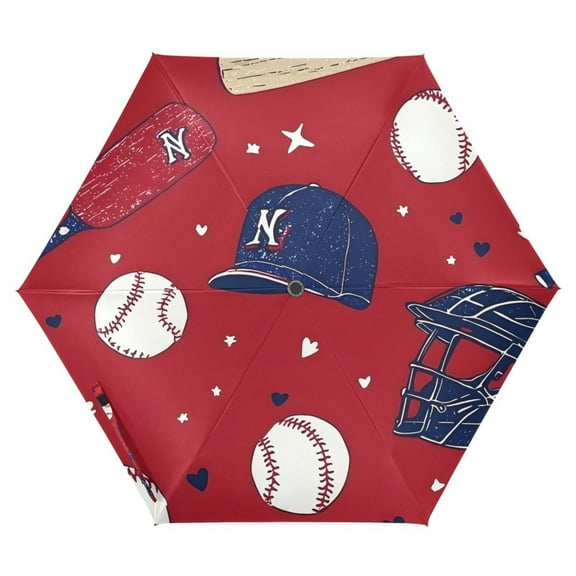 ALAZA Baseballs UPF 50 Compact Folding Umbrella for Rain Travel Umbrella Packable