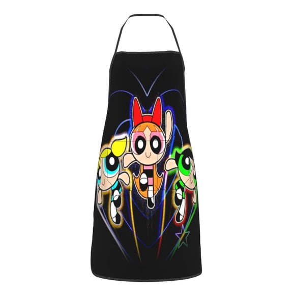 Powerpuff Girls Apron 2 Pockets Adjustable Aprons for Cooking Cleaning