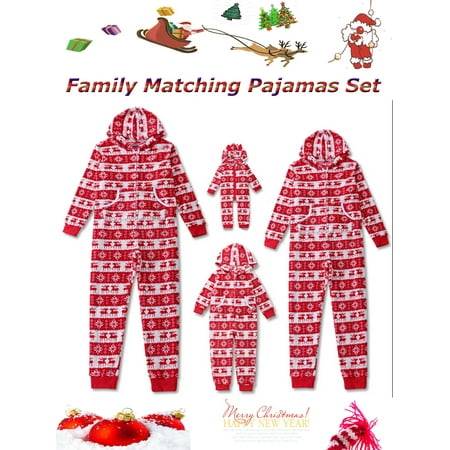 

Licupiee Family Matching Jumpsuit Set Christmas Elk Floral Print Long Sleeve Hooded Romper Nightwear for Kids Adults