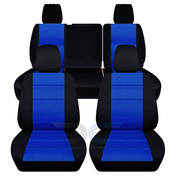 T286-Designcovers Fits 2013-2018 Jeep Wrangler JK 4-Door Cotton Seat Covers:Black and Dark Blue - Front & Rear Split Bench