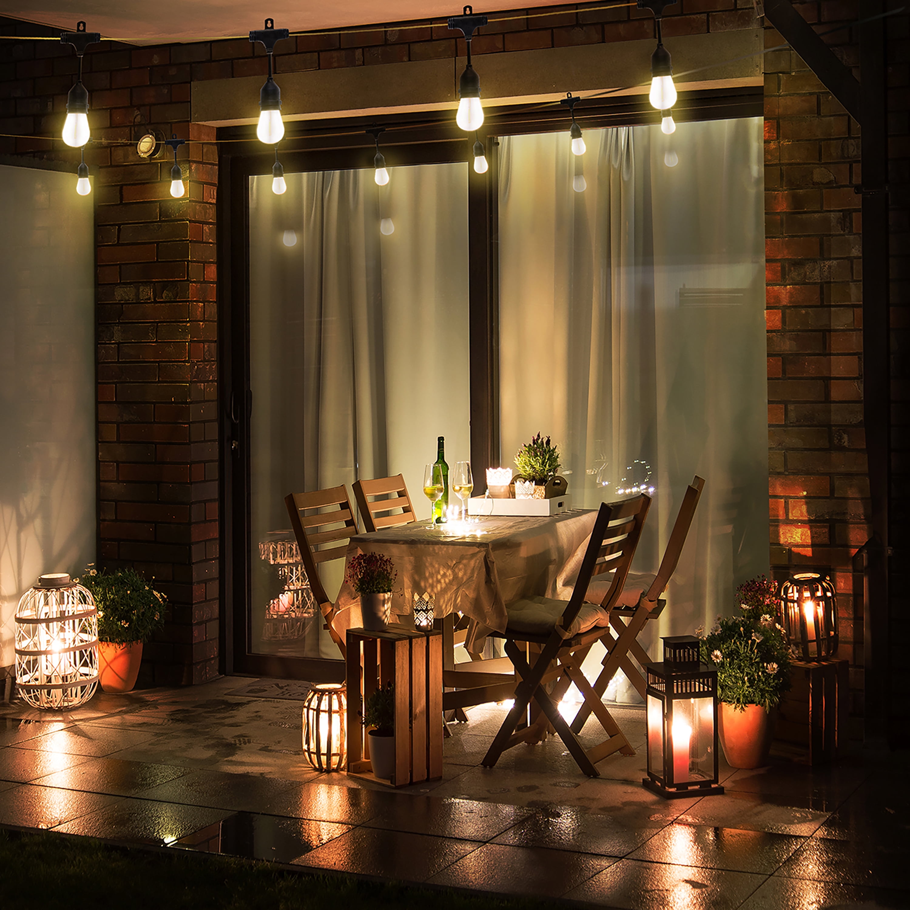 Honeywell LED Outdoor String Lights, 24 ft. Warm White Patio Décor Light, 8 Bulb Vintage Style Lighting
