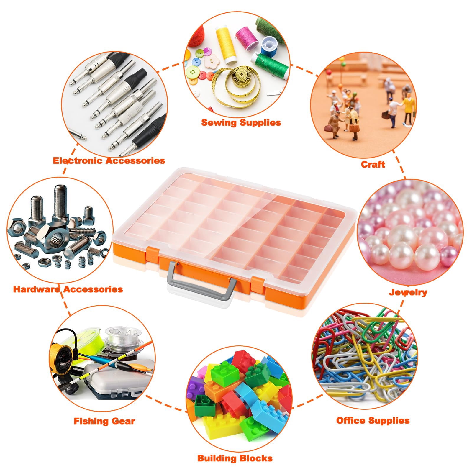 48 Grids Large Plastic Organizer Box With Adjustable Dividers  Beads Storage Containers Compartment Tackle Case For Crafts Hobby Small Parts Fishing Seeds (orange)