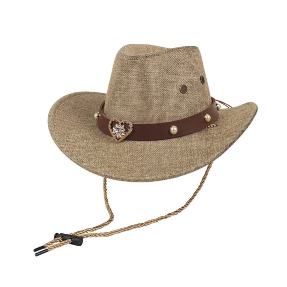 OOOUM Kids Woven Cowboy Hats Adjustable Chin Strap Outdoor Western Hats Boys Girls Western Straw Cowgirl Hat One Size