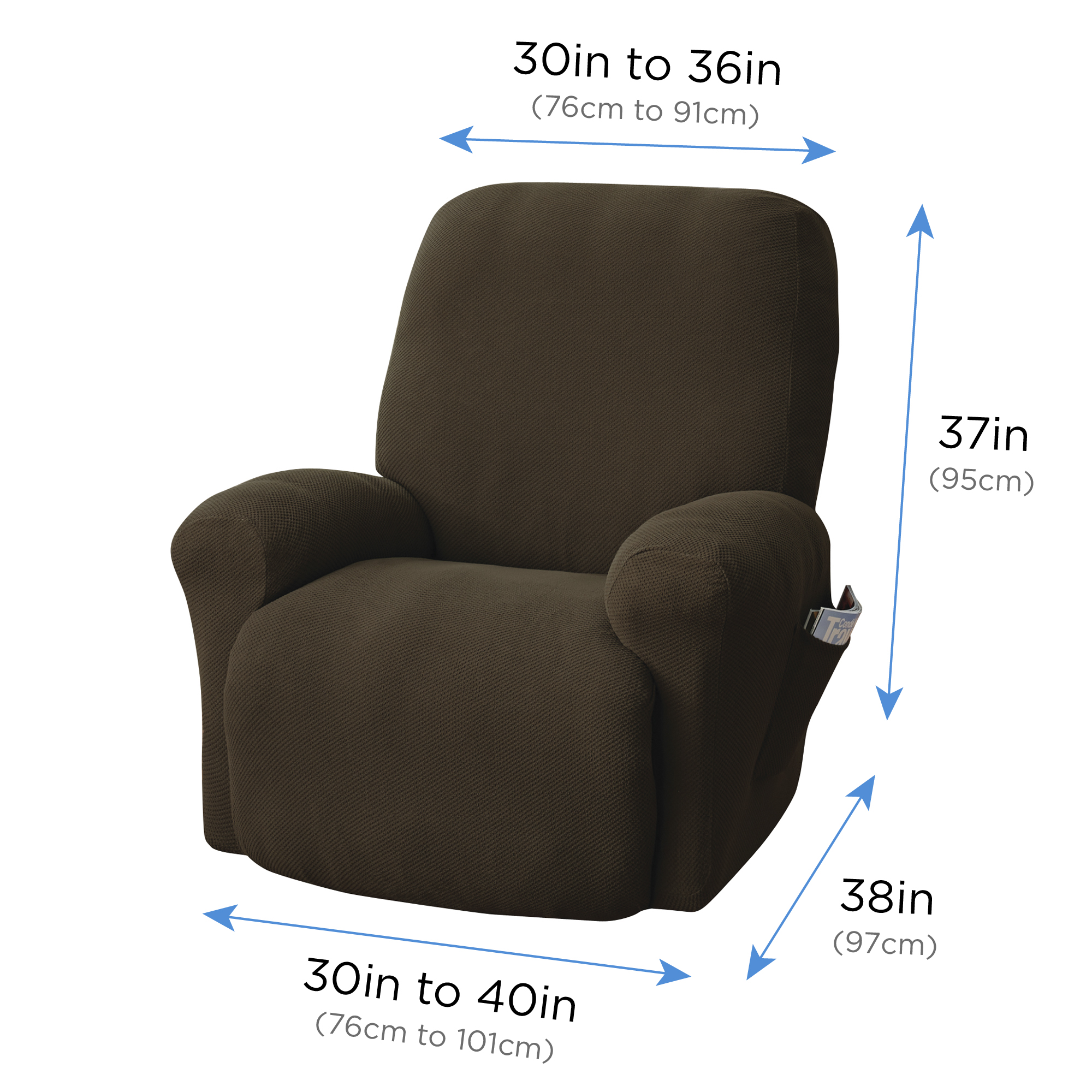 Mainstays Recliner Pixel Stretch Fabric Slipcover, Brown, 4-Piece - image 3 of 7