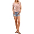 thumbnail image 2 of INSPIRAR CHIC Blusas de Flores Plisadas para Mujer con Cuello Redondo Livianas de Manga Corta Elástica para Verano Casual M Beige, 2 of 6