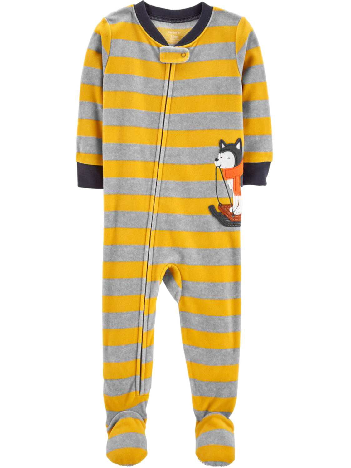 CARTERS Boys Size 3T Striped Puppy Dog Fleece Footed Pajama Sleeper