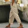 thumbnail image 2 of ZQUUVOU Women's Capris Pants Cotton Linen Solid Color Waist Elastic Drawstring Pants with Pocket (Khaki,2XL), 2 of 7