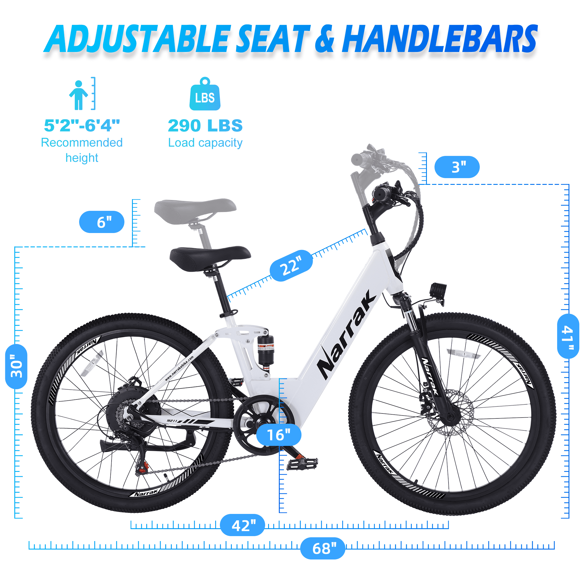 Narrak 26" Electric Bike for Adults, 750W Motor, 48V Built-in Battery Adult Electric Bicycles, Full Suspension Electric Mountain Bike, Step-Over/Thru E Bike,7 Speed