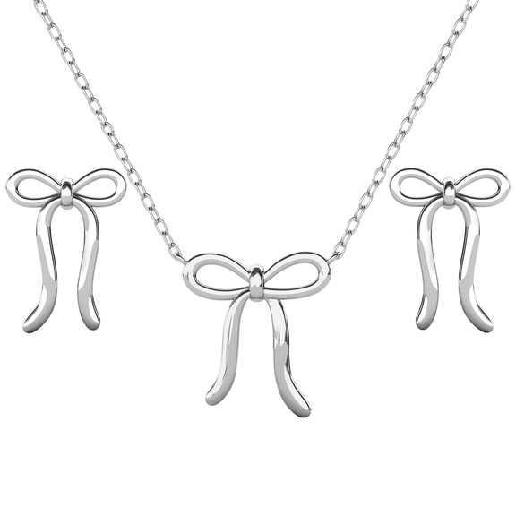 Cate & Chloe Lola 18k White Gold Plated Ribbon Bow Drop Jewelry Set, Gift for Women