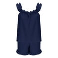 thumbnail image 4 of Women's Silk Pajama Set 2 Piece Sleeveless Ruffle Crop Top & Casual Shorts Loungewear Outfit (Dark Blue, Medium), 4 of 6