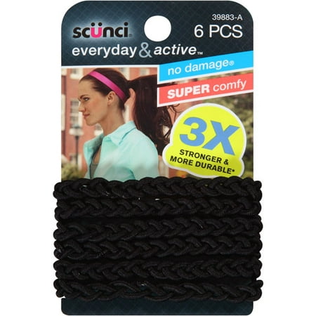 (2 Pack) scunci Everyday & Active No Damage Hair Ties, 6 (Best Hair Ties To Prevent Breakage)