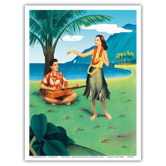 Hula Recital - Hawaii Hula Dancer - Vintage Hawaiian Travel Poster by Jan Korthals c. 1940s - Master Art Print (Unframed) 9in x 12in