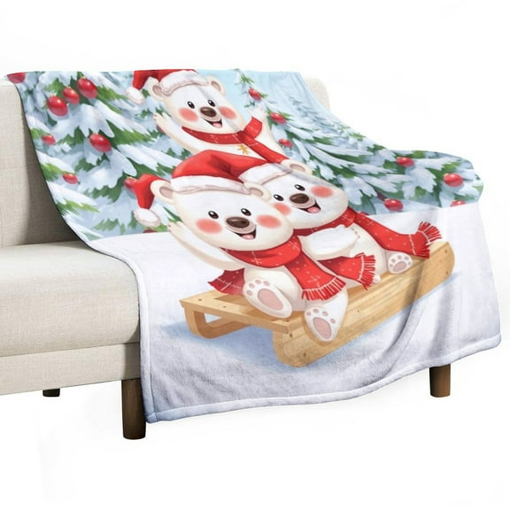 NIANHE Christmas Bears Sledding blanket, comfortable and soft, warm casual blanket, printed design, winter sofa dormitory home decoration, must-have travel product. Size is 40x50 inches.