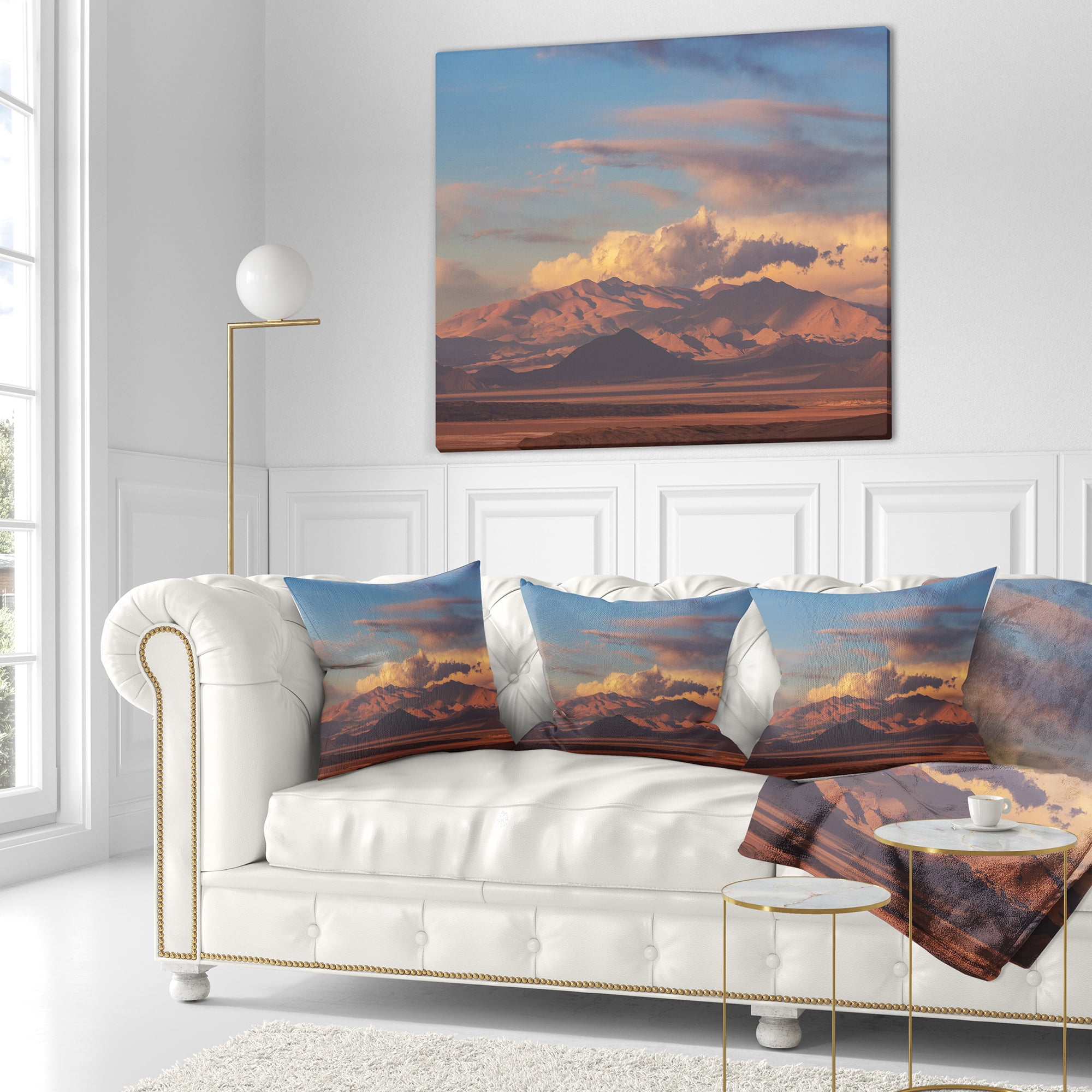 Designart Argentina Mountains with Clouds - African Landscape Printed Throw Pillow - 16x16