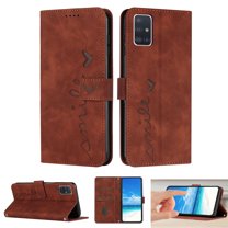 Dteck Wallet Case For Samsung A51 Case 5G, Embossed Pattern PU Leather Cover with Credit Card Holder, Magnetic Clasps Kickstand Flip Wrist Strap Cover for Samsung Galaxy A51 5G,Brown