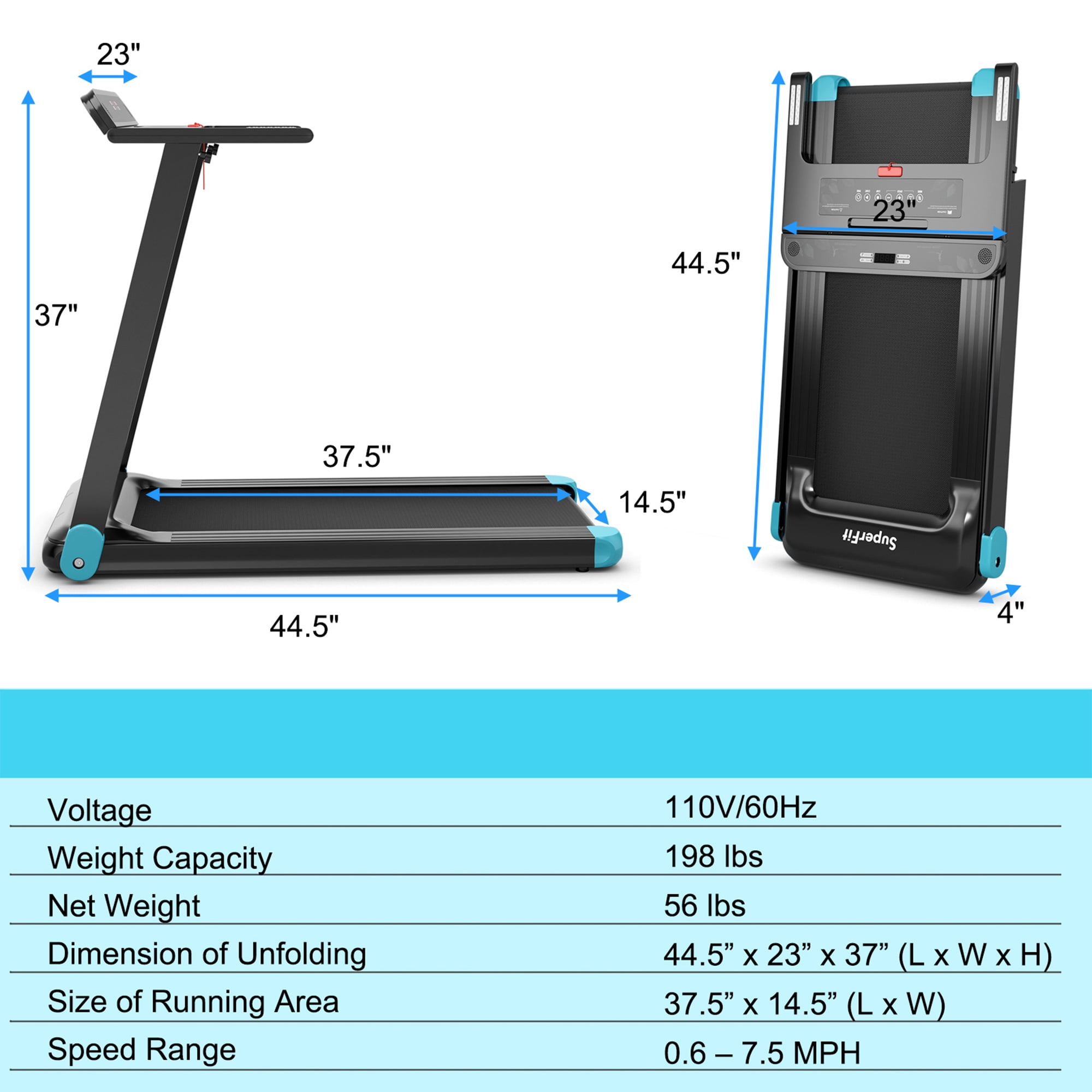 Gymax Electric Folding Treadmill Portable Cardio Running Machine w/ APP Control Blue