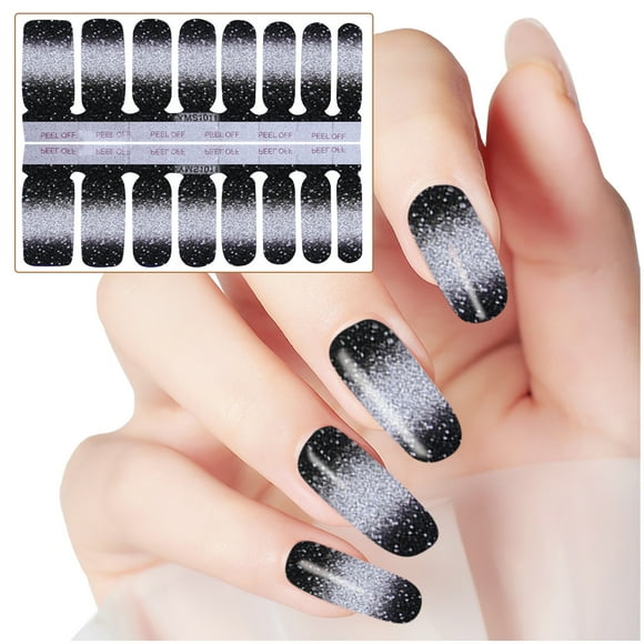 Sandistore Stick on Nails Short Clear Nail Stickers Glitter Gradient Color Full Wraps Polish Stickers Decal Strips Self-Ashesive Nail Sticker Sets For Women Girls Manicure Ideas for Short Nails