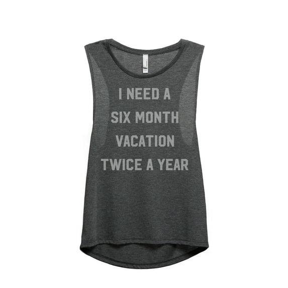 Thread Tank Vacation Twice A Year Women's Sleeveless Muscle Tank Top Charcoal Small