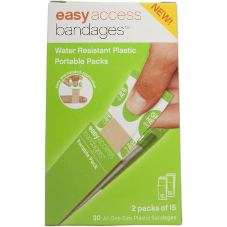 Easy Access Bandages Water Resistant Plastic Portable Pack Bandages 30 EA