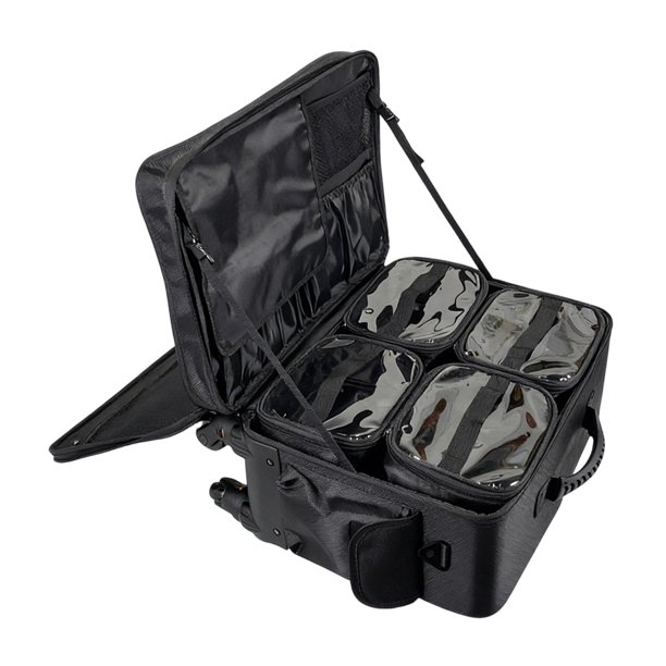 Maletín de maquillaje con ruedas para maquilladores, peluqueros y artesanos. ruedas de avión